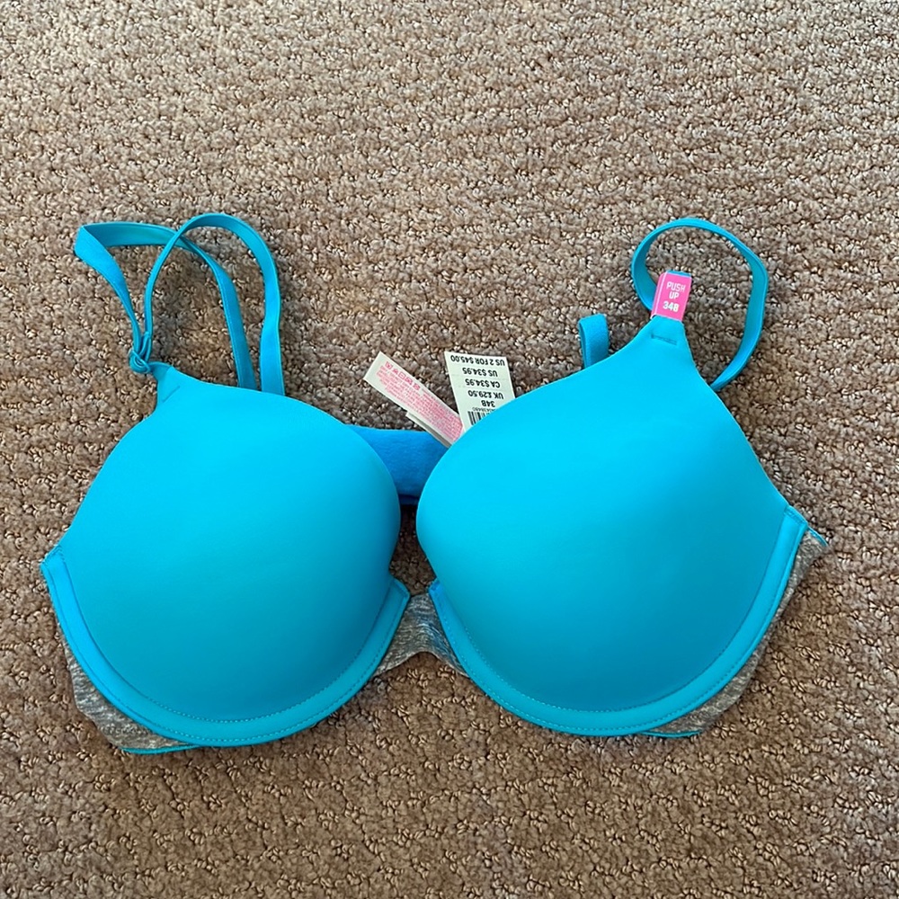 Pink Victoria’s Secret Bra - Blue and Gray - 34 B - NWT